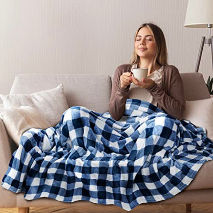 PAVILIA Buffalo Check Fleece Throw Blanket | Blue White Checkered Plaid Flannel Blanket | Soft Velvet Lightweight Microfiber Blanket for Bed Couch Sofa | 60x80 Inches Checker Navy - color: Checker Navy, size: 60 x 80 Inches - Twin
