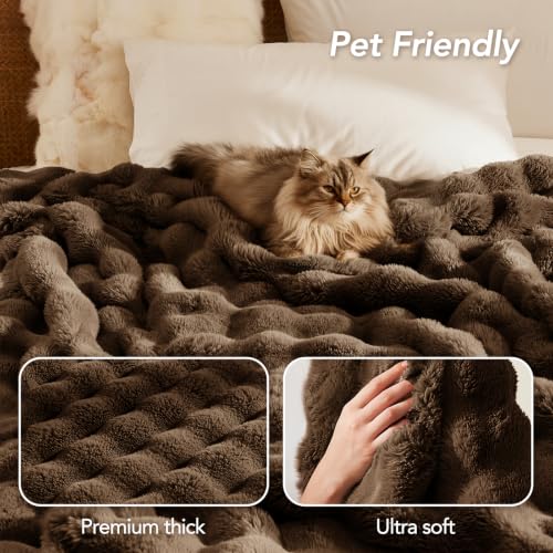 L'AGRATY Faux Rabbit Fur Throw Blanket for Couch, 90'' x 108'', Cocoa Brown - color: Cocoa Brown, size: 90" x 108"