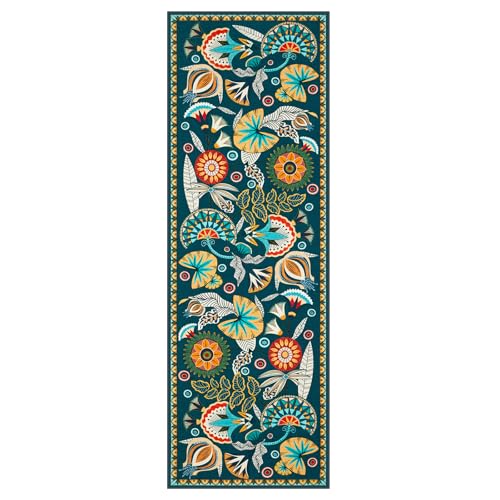 Joydeco Egypt Floral Boho 2x6 Washable Kitchen Hallway Bathroom Rug Runner - color: Dark Green, size: 2' x 6' (Runner)