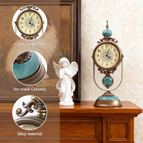 Large Mantel Clock for Fireplace, Vintage Table Clock, 19.3 inch