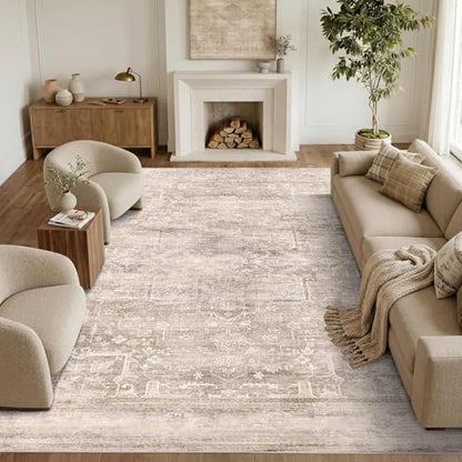 9x12 Washable Boho Area Rug, Light Beige Farmhouse for Living Room - color: Light Beige, size: 9' x 12' (Rectangular)