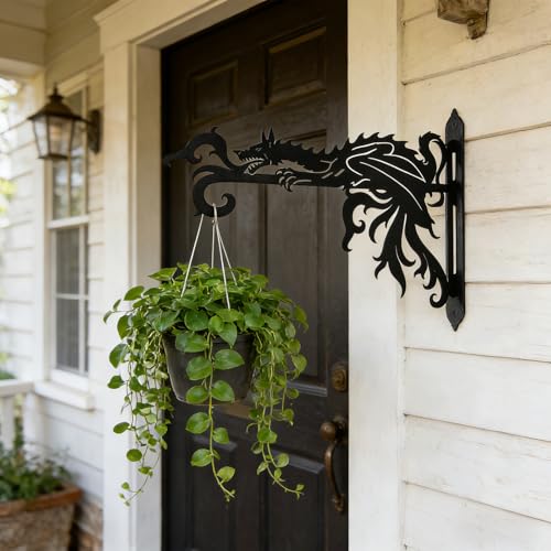 2 Pack-10inch Gothic Dragon Metal Wall Brackets for Hanging Plants, Outdoor Indoor Decorative Hooks for Hanging Plants, Bird Feeder, Wind Chime, Lantern （Lantern NOT Included）