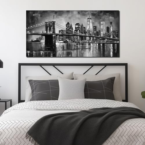 MDHKVPM Brooklyn Bridge Canvas Wall Art For Living Room Large Size - color: Black and White, size: 58"L x 29"W