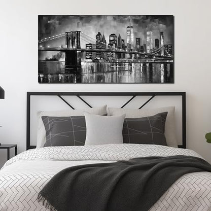 MDHKVPM Brooklyn Bridge Canvas Wall Art For Living Room Large Size - color: Black and White, size: 58"L x 29"W