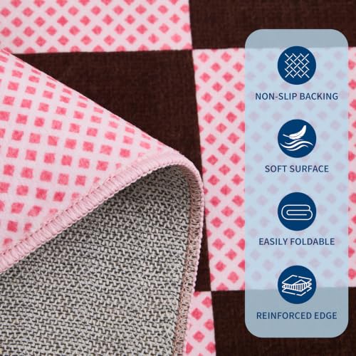GarveeHome Checkered Brown Pink 2x6 Washable Low-Pile Kitchen Runner Rug - color: Brown Pink, size: 2' x 6' (Rectangular)