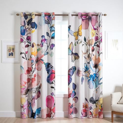 Pink Floral Blackout Curtains 63 inch Long 2 Panels Pink and Blue Floral Thermal Insulated Colorful Butterfly Vintage Flower Printed Pattern Window Grommet for Bedroom Living Room Decor - color: Colorful, size: 42"W x 63"L (Pack of 1)