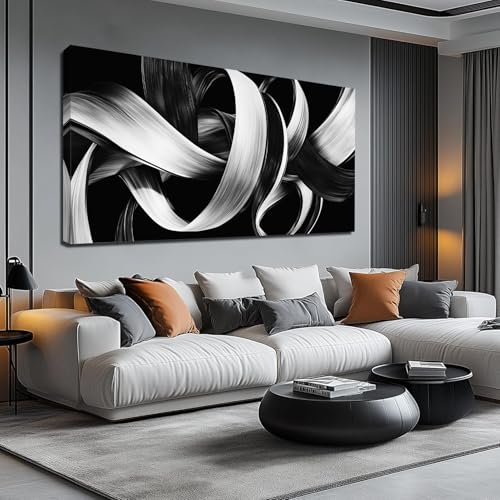 Modern Abstract Wall Art Black and White Curve Line Decor 29"X58" - size: 29"L x 58"W