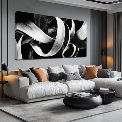 Modern Abstract Wall Art Black and White Curve Line Decor 29"X58" - size: 29"L x 58"W