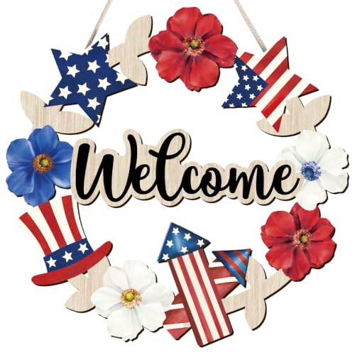 COCHIE Vintage Patriotic Red Blue White Door Decorations Welcome Sign - style: USA Flag