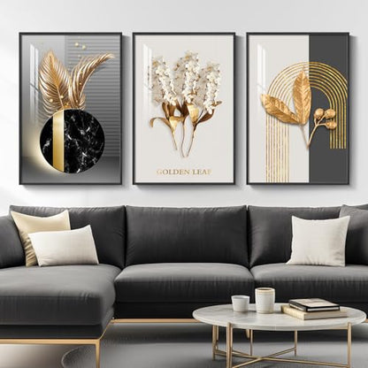 Large Framed Modern Luxury Wall Art for Living Room, 3 Piece 24x36 Inch - color: Black Gold, size: 24" W x 36" H x 3 pieces