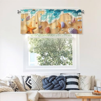 Beach Starfish Curtain Valance Short Rod Pocket Window Treatment for Living Room Bedroom Kitchen Bathroom 1 Panel 54" W x 18" L - color: Beach Starfish