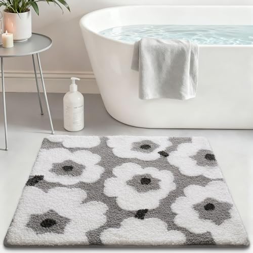 LUMI Square Bathroom Rug 26x26, Soft Absorbent Bath Mat, Non Slip - color: Elegant Black, size: 26"x26"