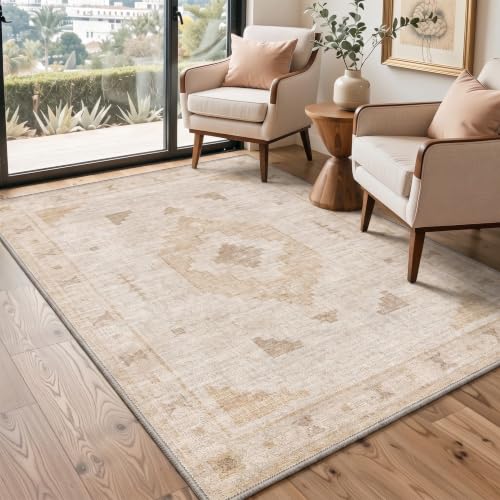 GENIMO 2X5 Washable Runner Rug for Kitchen, Boho Medallion Non Slip - color: Cream Taupe-1, size: 2' x 5' (Rectangular)