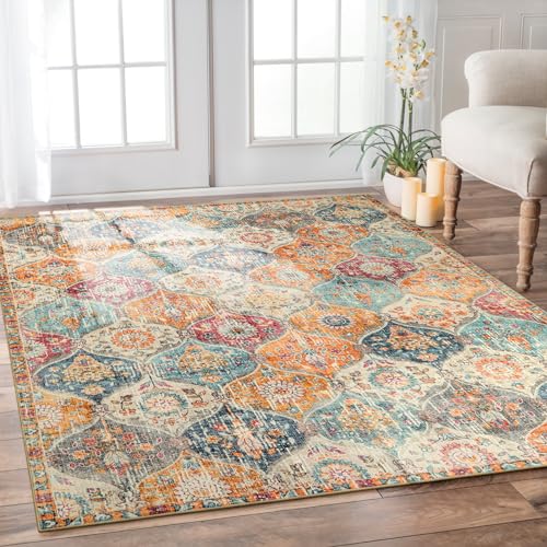 Lahome Moroccan 6x9 Rugs for Living Room, Washable 6x9 Area Rug for Bedroom - color: Burnt Orange/Teal Multi, size: 6' X 9' (Rectangular)
