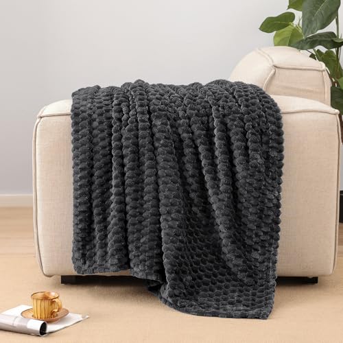 PHF Soft Cozy Fleece Throw Blanket, 340GSM Lightweight Warmth, Dark Grey - color: Dark Grey, size: Throw(50"x60")