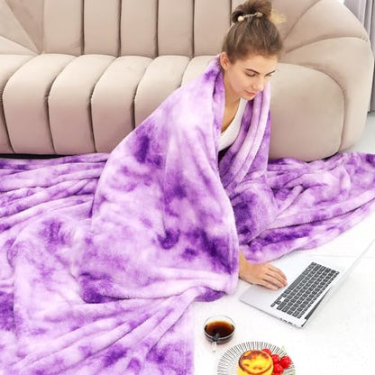 obinsm Purple Fleece Throw Blanket Queen Size, Soft Fuzzy Blankets for Bed - color: Purple Tie Dye Blanket, size: Size 90" x 90"(228 x 228 cm)