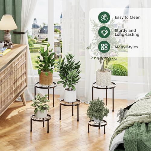 Simple Trending Plant Stand Indoor Outdoor, 5 Pack Metal Plant Shelf
