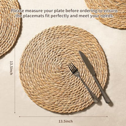 13.8'' Round Woven Placemats Set of 6, Boho Wicker Chargers, Terrekraft - size: Set of 6