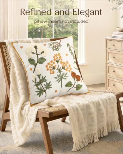 Embroidered Floral Throw Pillow Cover 20x20 Inch, Meadow Flower - color: Meadow Flower, size: 20" x 20" (Pack of 1)