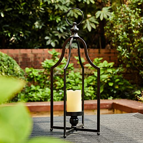 Glitzhome 22" H Modern Farmhouse Black Metal Lantern Decorative Hanging Candle Lanterns (Large) - color: Black Large