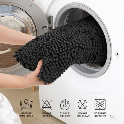 Bcoimo Small Bath Rug Mat,24x17 Chenille Non Slip Black Bathroom Floor Mats - color: Black, size: 24x17