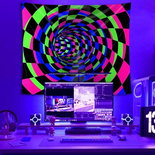 Blacklight Tapestry for Bedroom, Black Light 3D Posters Wall Hanging - color: D-Blacklight 3D Lines Tapestry, size: 79"L x 60"W