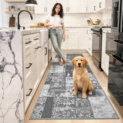 LOCHAS Washable Runner Rugs for Hallway 2x8, Non Slip Entryway Rug Runners - color: Grey, size: 2' x 8'(Runner)