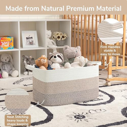 Goodpick Large Woven Rope Blanket Basket, Rectangle, Light Brown - color: Light Brown, size: Large(21.6"L x 14.9"W x 11.8"H)