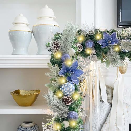 WANNA-CUL Pre-Lit 6ft Silver Blue Christmas Garland with 30 LED Lights - color: 01-sliver Blue