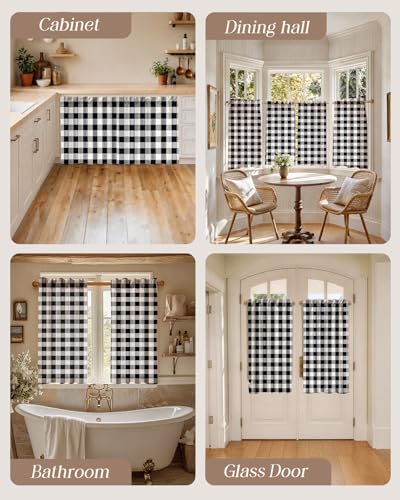 Miss Adola 45 Inch Length Kitchen Tier Curtains, Black Plaid - color: Black Plaid, size: 28"W x 45"L (Pack of 2)