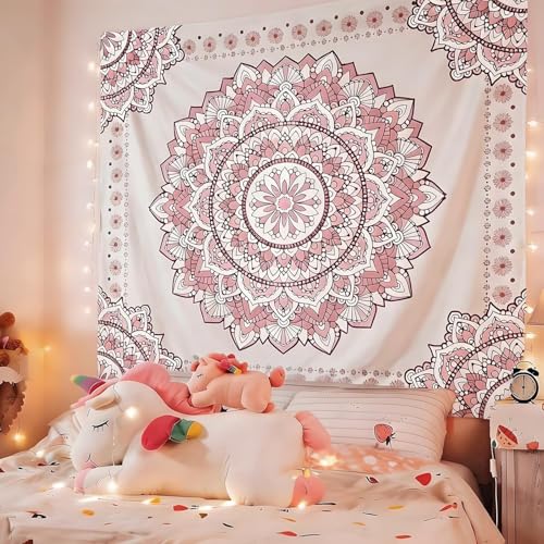Pink Mandala Tapestry for Bedroom Aesthetic, Boho Art Large Wall Hanging - color: A Pink Mandala Tapestry, size: 90"L x 71"W