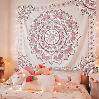 Pink Mandala Tapestry for Bedroom Aesthetic, Boho Art Large Wall Hanging - color: A Pink Mandala Tapestry, size: 90"L x 71"W