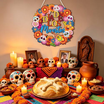COCHIE Día De Los Muertos Sugar Skulls Door Decorations Welcome Sign - style: Death