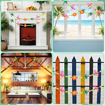 Jansun 8.2Ft 3D Summer Hawaiian Tropical Felt Garland Banner - color: Rose Pink Yellow Green Orange