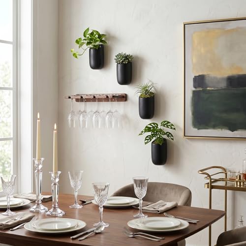 MyGift 6 Inch Black Ceramic Wall Planters for Succulents, Set of 4 - color: Matte Black (6 Inch)
