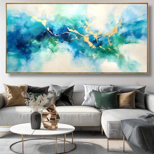 liysawg Wall Art Abstract Canvas Painting Green Blue and Gold 24"x48" - color: Abstract 11, size: 48"L x 24"W