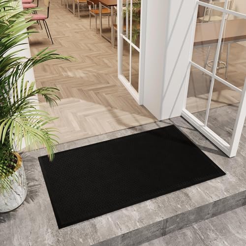 Ottomanson Waterproof Rubber Outdoor Doormat – Heavy-Duty Non-Slip Rubber Floor Mat with Ridge Scraper Pattern, All-Weather Front Door Entry Mat for Mud & Dirt Control – 35" x 60", Black - color: Black - Dash, size: 2'11" x 5' (Mat)