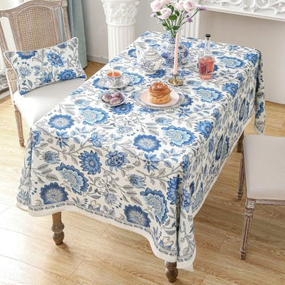 ISAENNE Designer French Linen Rectangular Tablecloth,79"x55"-Blanch - color: Blanch, size: 79" x 55" (Rectangular)