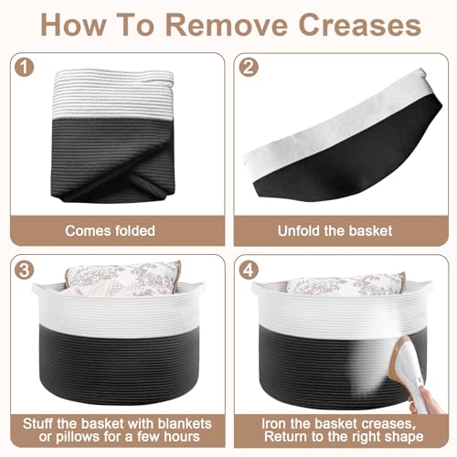 90L Large Blanket Basket Storage with Handles - White & Black - color: Black & White, size: 90L