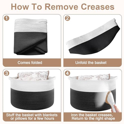 90L Large Blanket Basket Storage with Handles - White & Black - color: Black & White, size: 90L