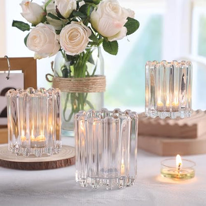 Glass Clear Votive Candle Holder, Ribbed Votive Candle Holders Set of 6 - color: Clear