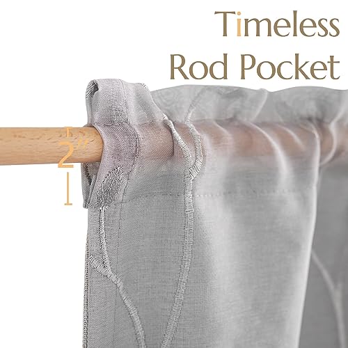 jinchan Linen Kitchen Valance Sheer Leaf Embroidered 18 Inch 1 Panel Grey - color: Leaf | Gray