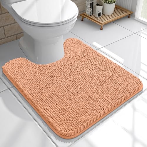 OLANLY Toilet Rugs U-Shaped 20x20, Soft Absorbent Chenille Contour Rugs - color: Peach, size: 20" X 20" Contour Rug