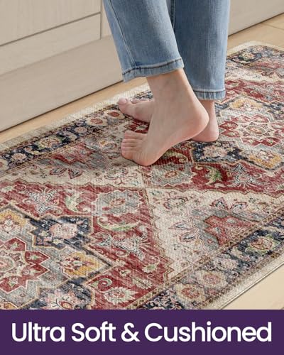 DEXI Kitchen Floor Mats Cushioned Anti Fatigue Runner Rug, 24x59 - color: Red/Beige, size: 59"L x 24"W x 0.4"Th