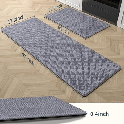 Kitchen Mat 2PCS Kitchen Rugs Cushioned Anti-Fatigue Rug Standing Desk Mat - color: Light Grey, size: 47"L x 17.3"W x 0.4"Th