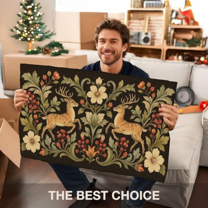 Boho Deer Floral Faux Coco Coir Doormat Door Mat 17x30 Inch - color: Boho Deer 01