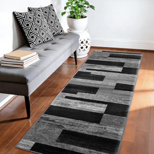 LIANLAM 2x6 Washable Runner Rug for Hallway&Kitchen(2x6,Black&Gray) - color: Black-gray, size: 2' x 6' (Rectangular)