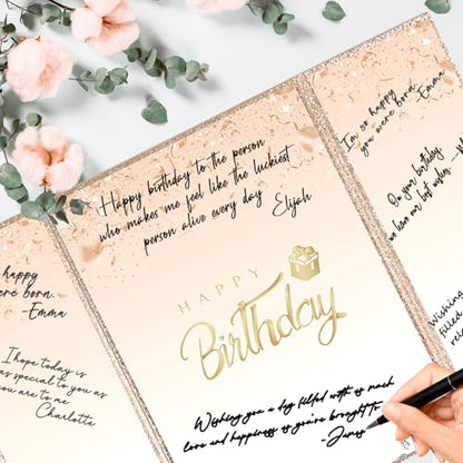 Crenics Champagne Gold Birthday Guest Sign in Book Alternative 18" x 12" - color: Champagne Gold