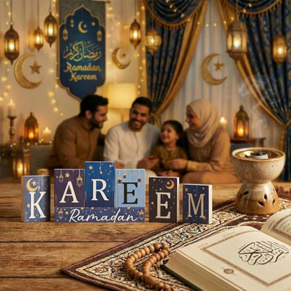 Smile Ramadan Wooden Decorations Kareem, Islamic Ramadan Tiered Tray Decor for Muslim Party Tabletop Decor Home - style: Ramadan