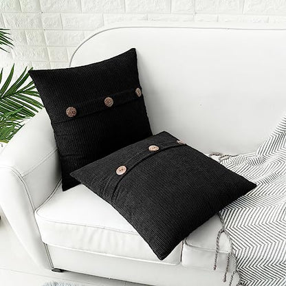 HWY 50 Black Chenille Throw Pillow Covers 16x16 Inch Buttons Pack of 2 - color: Black, size: 16" x 16" (Pack of 2)